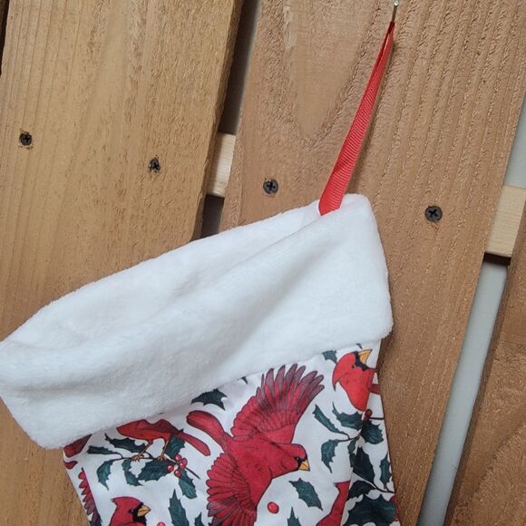 Cardinal Bird Winter Christmas Stocking 16" New - Picture 3 of 3